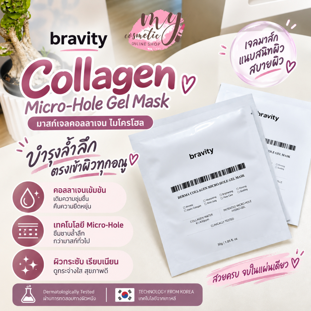 🔥Saleลดล้างสต็อก🔥Bravity collagen Micro-Hole Gel Mask #พรีเมี่ยม ไฮโดรเจล *EXP 2027:04*