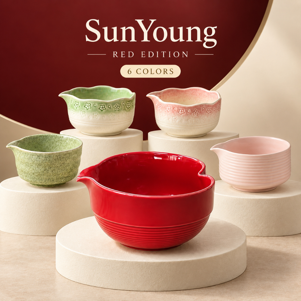 SunYoung Matcha Bowl 1 ชิ้น ถ้วยมัทฉะเซรามิก ถ้วยชา Chawan มีปากเท ลายซากุระ หัวใจ หลายแบบ