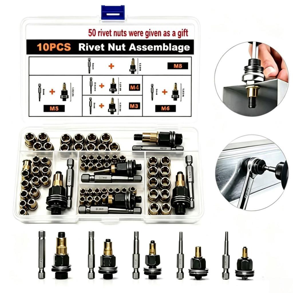 HAIJIA 60PCS ชุดเครื่องมือยิงน็อตเกลียวใน รีเวทน็อต ติดตั้งน็อตตัวหนอน ชุดซ่อมตัวถังรถยนต์ แม่เหล็ก เหล็กแข็งแรง ทนทาน