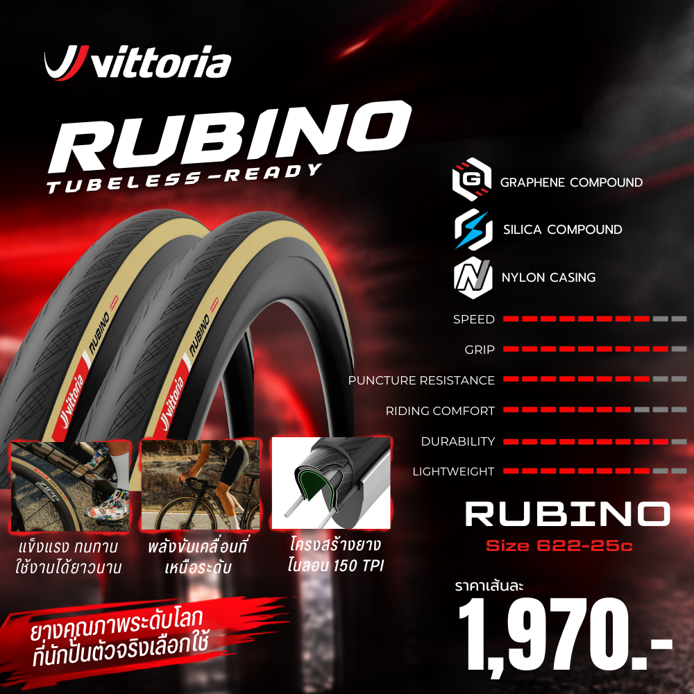 VITTORIA RUBINO ยางจักรยานเสือหมอบ TUBELESS-READY (1 เส้น)