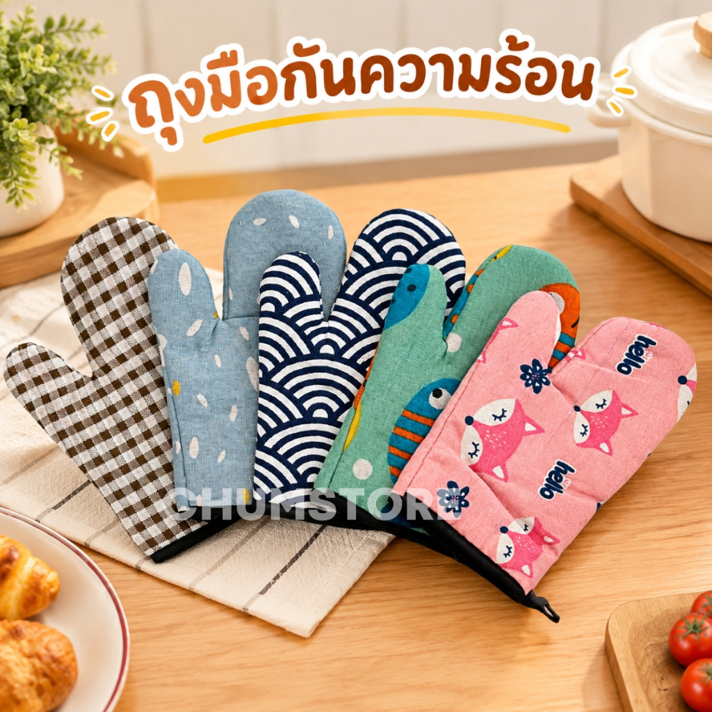 ถุงมือกันความร้อน ลายเยอะ (1 ชิ้น) อุปกรณ์ครัว ถุงมือเตาอบ ไมโครเวฟ ถุงมือครัว Oven Glove