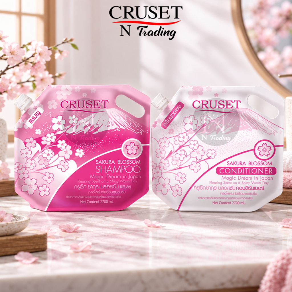 Cruset Magic Dream Sakura Shampoo&Conditioner | ครูเซ็ท เมจิก ดรีม กลิ่นซากุระ บลอสซั่ม แชมพู และคอนดิชั่นเนอร์  2700 ml