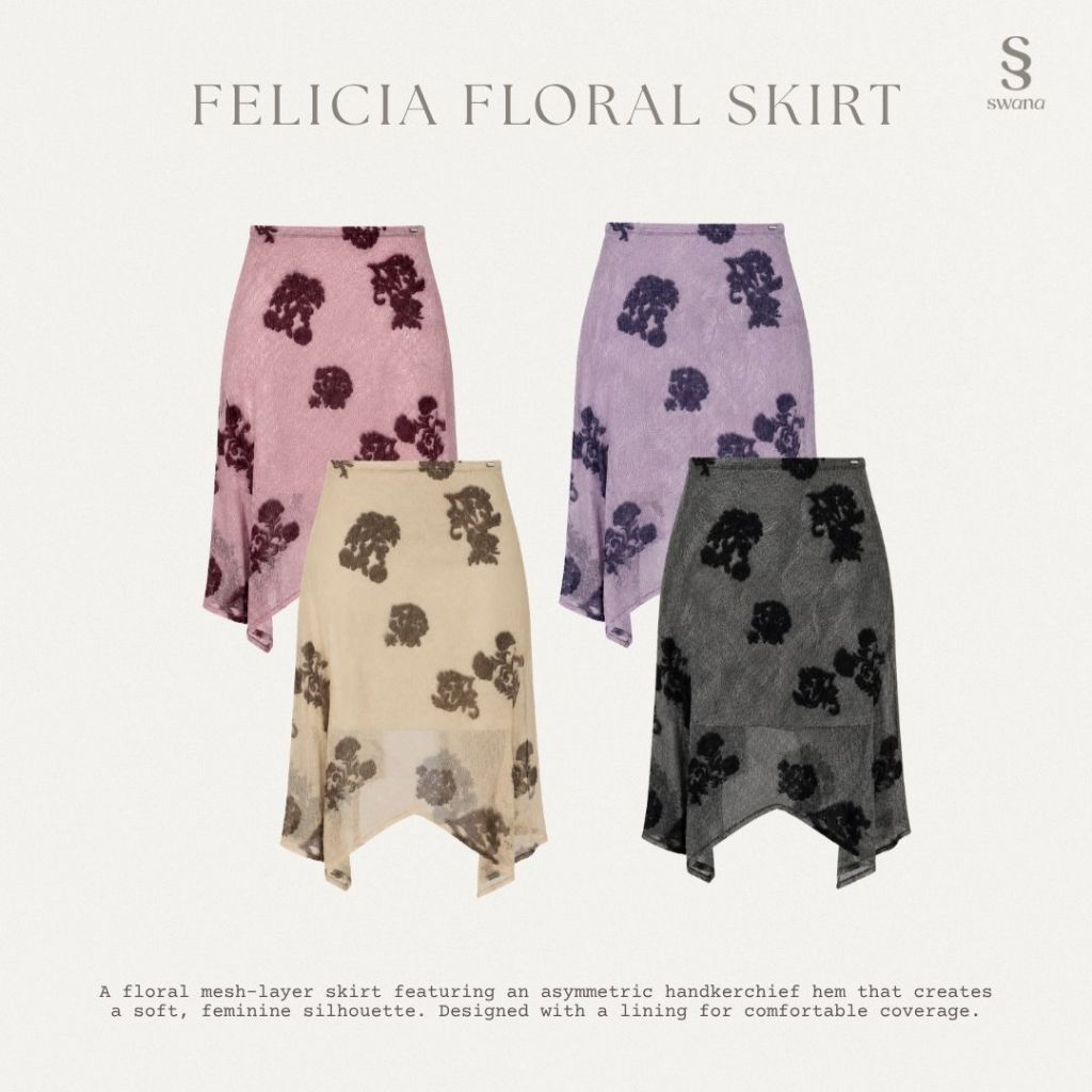 Swana.ss - Felicia floral skirt (เฟ-ลิ-เซีย) XS-XL แค่กระโปรง กระโปรงเลเยอร์ผ้าตาข่ายพิมพ์ลายดอก