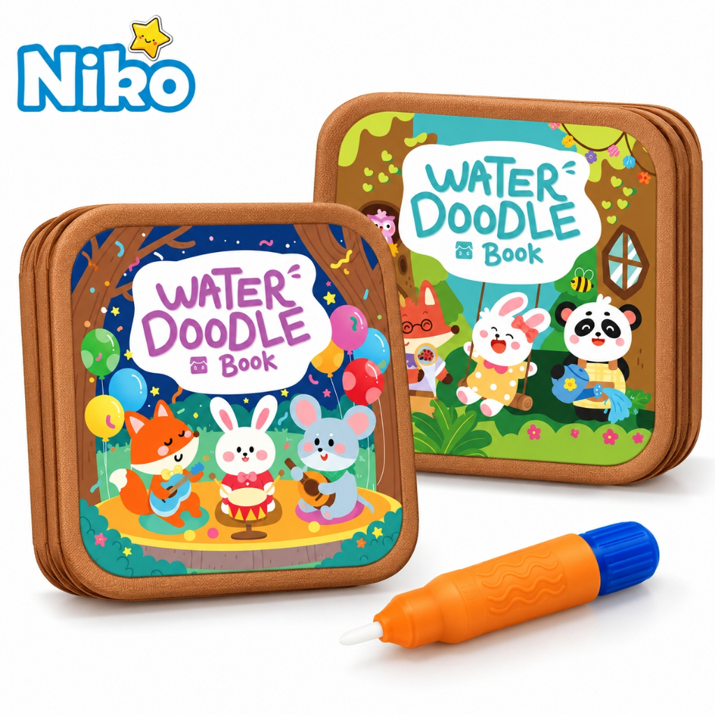 NIKO สมุดระบายสีน้ำสำหรับเด็ก หนังสือวาดน้ำ Magic Water Painting Book พร้อมปากกาน้ำ ใช้ซ้ำได้ ของเล่นเสริมพัฒนาการ 3+