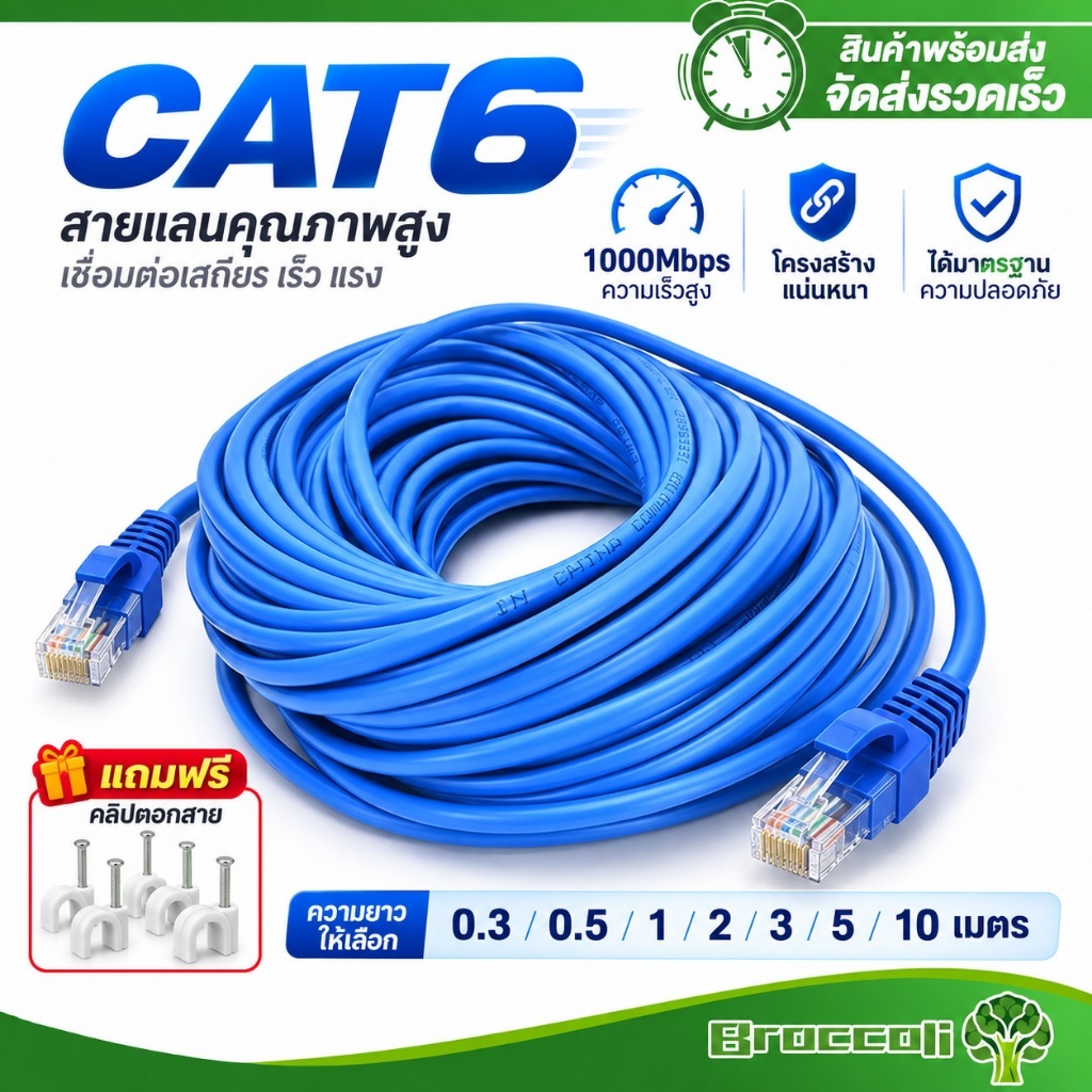 สายแลน CAT6 สาย LAN 1000Mbps Gigabit RJ45 UTP เข้าหัวสำเร็จรูป 0.3/0.5/1/2/3/5/10M สำหรับ PC เราเตอร์ แล็ปท็อป