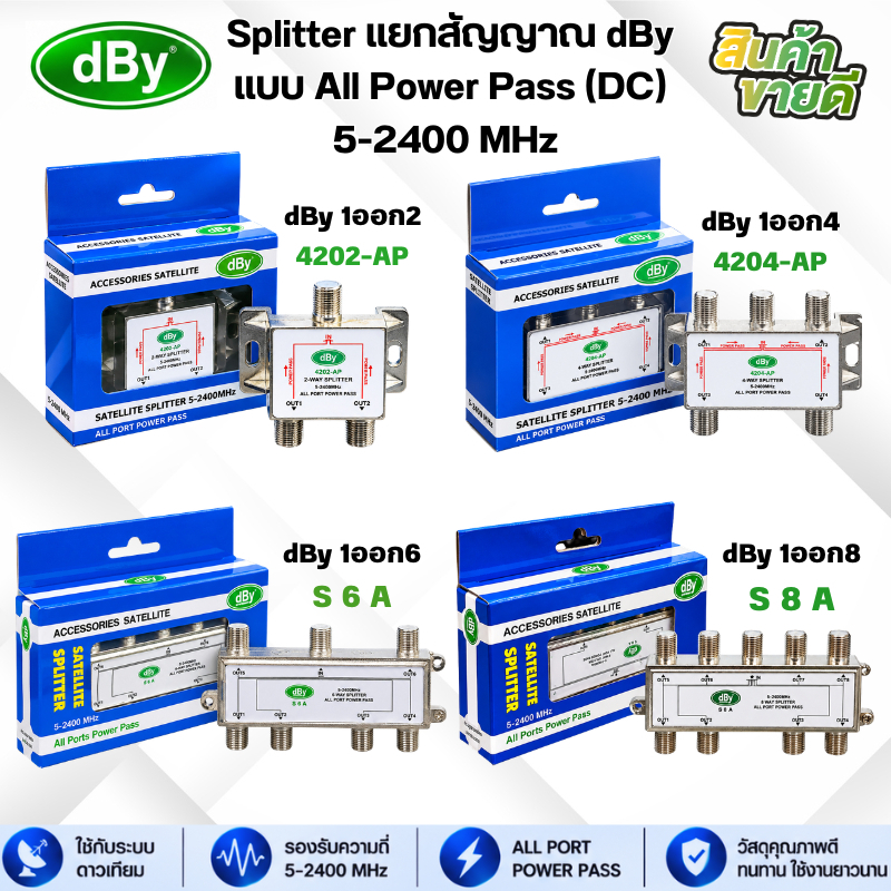 สปิตเตอร์ แยกสัญญาณ DBY ชนิด All Power Pass (DC) 5-2400 MHz สำหรับจานตะแกรงและเสาอากาศดิจิตอล