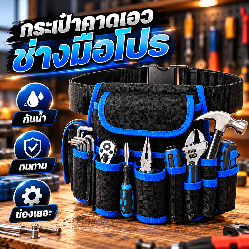 กระเป๋าเครื่องมือช่าง กระเป๋าคาดเอว 8 ช่อง ผ้า Oxford 600D กันน้ำ น้ำหนักเบา สำหรับช่างไฟฟ้า งานช่าง Tool Bag Tool Pouch