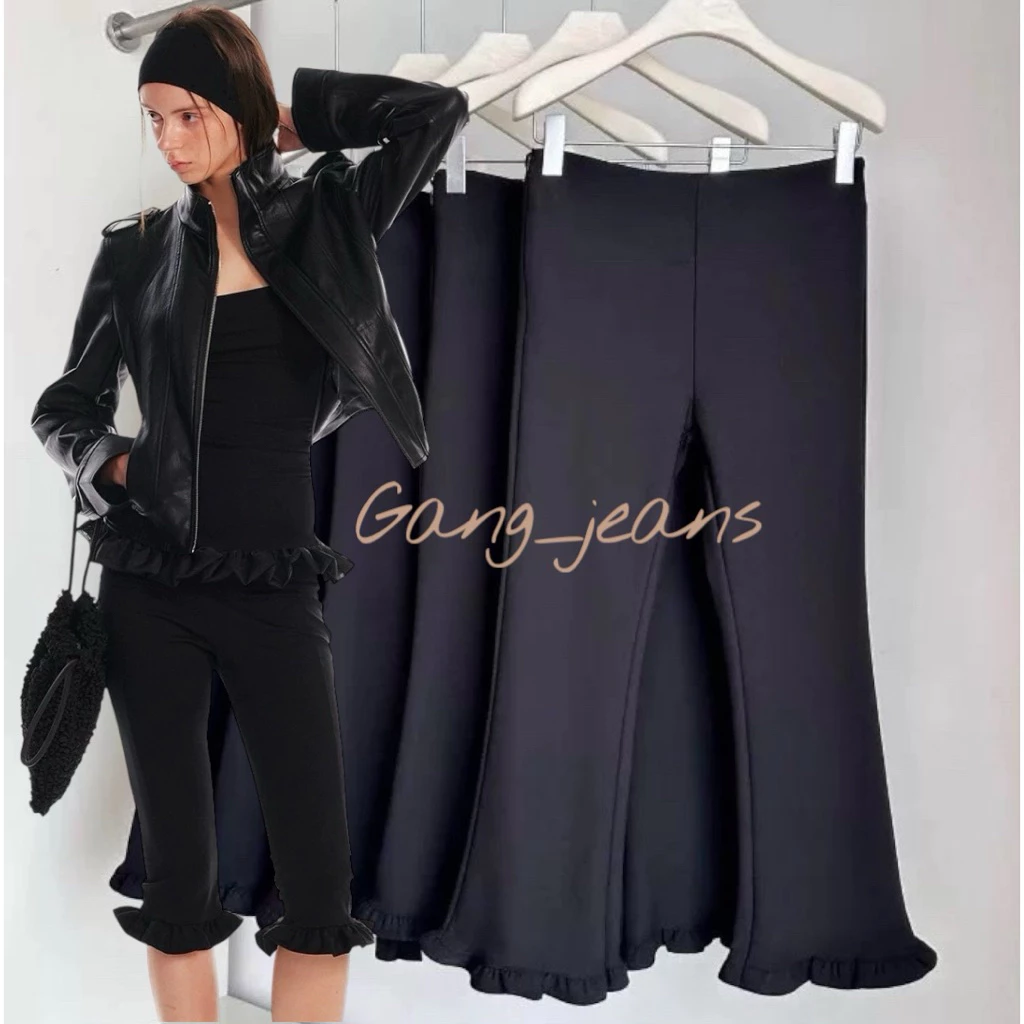 Gang_jeans✅(Mo)Frill Capri Pants กางเกงทรง Capri เเบบติดระบายเกร๋ ดีเทลกระเป๋า
