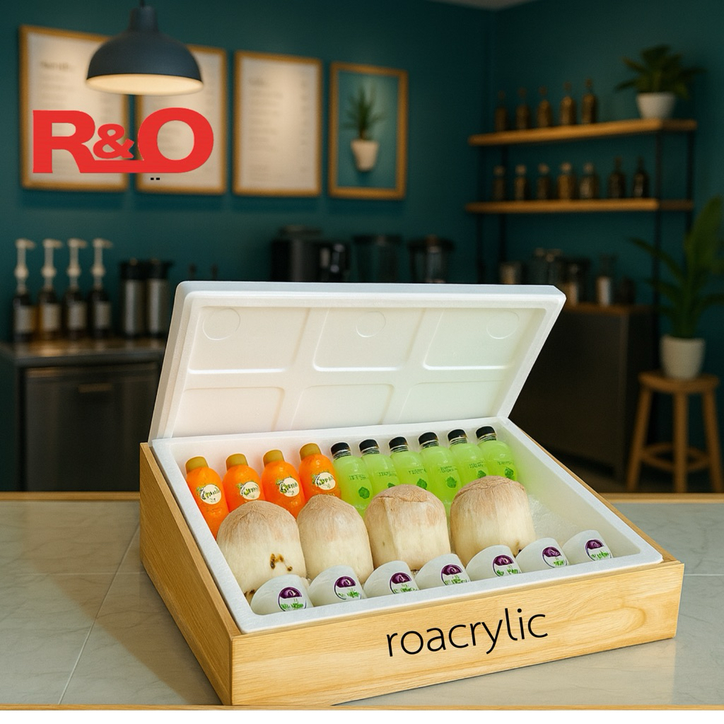 roacrylic กล่องโฟมพร้อมฐานไม้ มีฝาปิดลังโฟมแบบเอียงเหมาะสำหรับร้านอาหารและงานอีเวนต์มี 4 ไซส์ ให้เลือก S,M,L,XL - รูปที่ 3