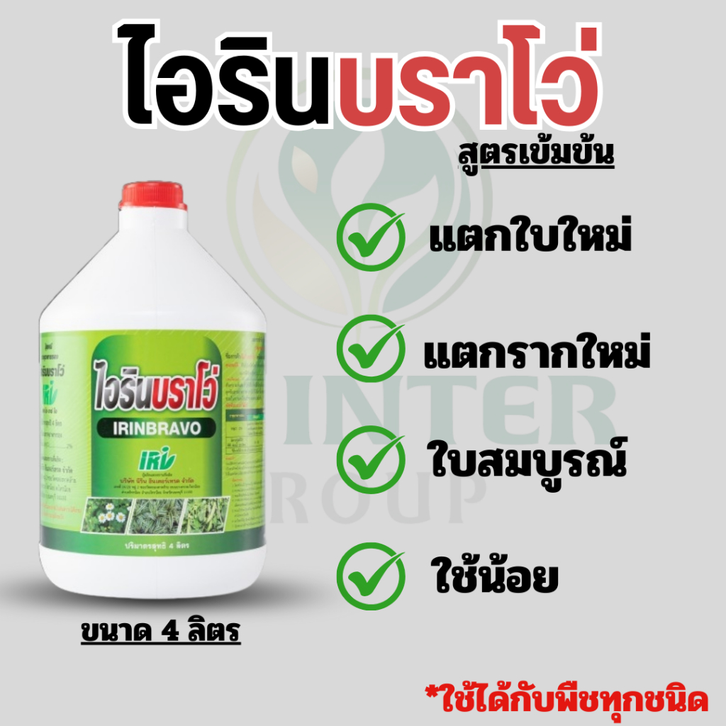 ไอรินบราโว่ ยาเร่งราก เร่งใบ สูตรเข้มข้น ขนาด 4 ลิตร. ใช้น้อย ประหยัด สุดคุ้ม