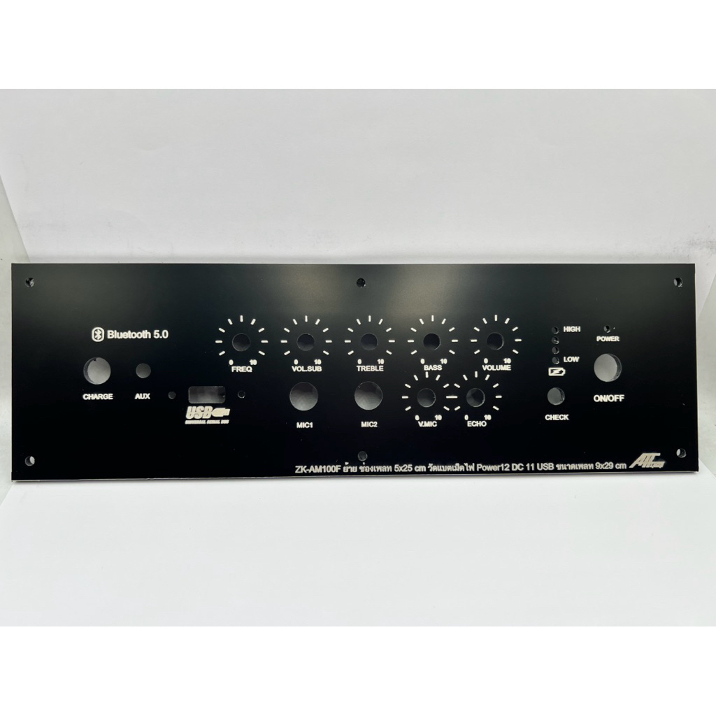 เพลทลำโพงบูลทูธ รุ่น ZK-AM100F  วัตแบตเม็ดไฟ ช่องเพลท5*25ขนาดแผ่น29x9ซมเพลทคอมโพสิตสีดำ สวิตช์เปิดปิ