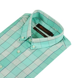 Hazard เสื้อเชิ้ตทำงานแขนยาวลายสก็อต ผ้า Cotton (คอตตอน) สีเ…