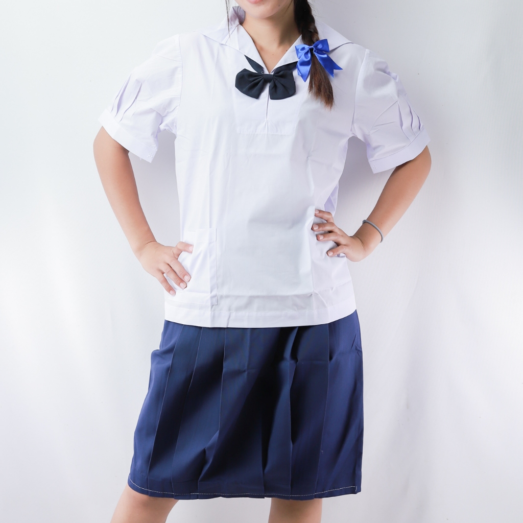 เสื้อนักเรียนคอทหารเรือ ตราชัยยะ *ไซส์เล็กกว่าสมอ* ผ้าค็อตตอนนุ่ม คุณภาพดี สินค้างานไทย