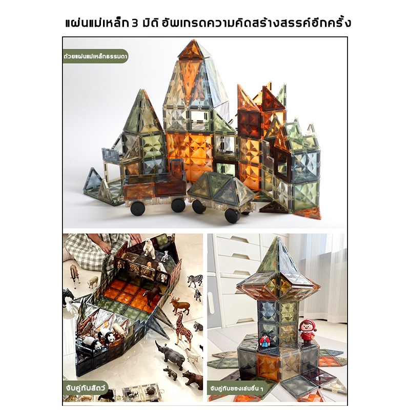 ONSHINE magnetic tiles 4D รุ่นขยาย7.5CM 20-100ชิ้น เกมฝึกสมอง ฝึกสมาธิ ของเล่น3-6ขวบ แม่เหล็กของเล่น - รูปที่ 4