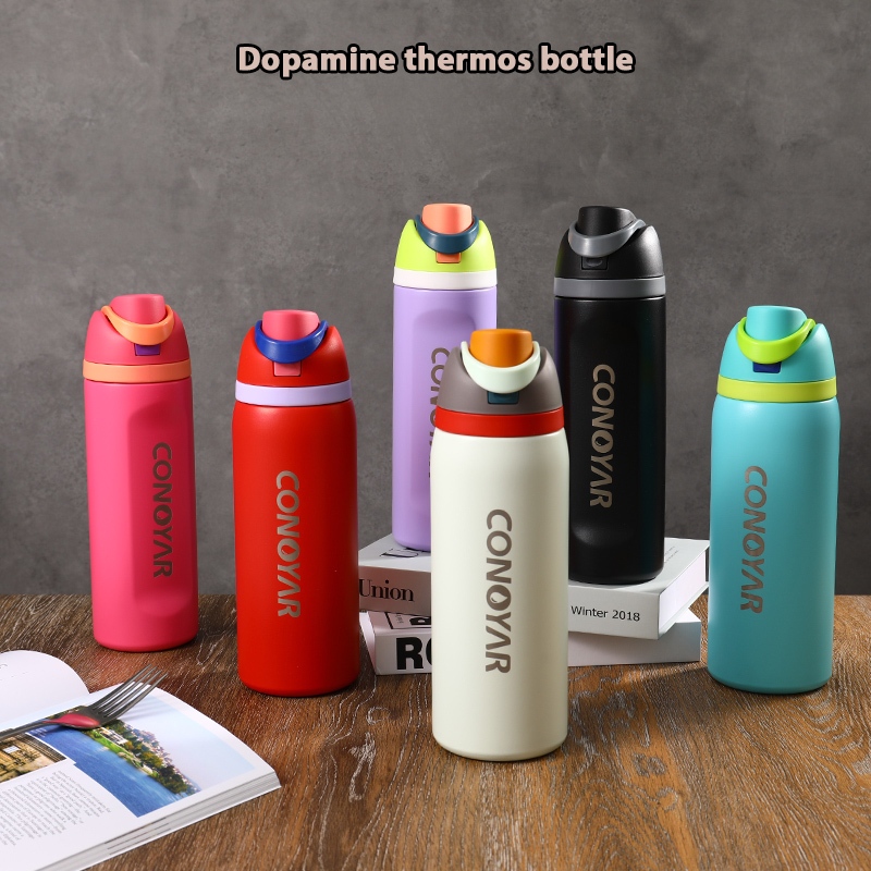 กระติกน้ําร้อนขวดน้ําสแตนเลส 24oz ฟางสูญญากาศฉนวนถ้วย 316 สแตนเลสถ้วยน้ำแบบพกพา T01236