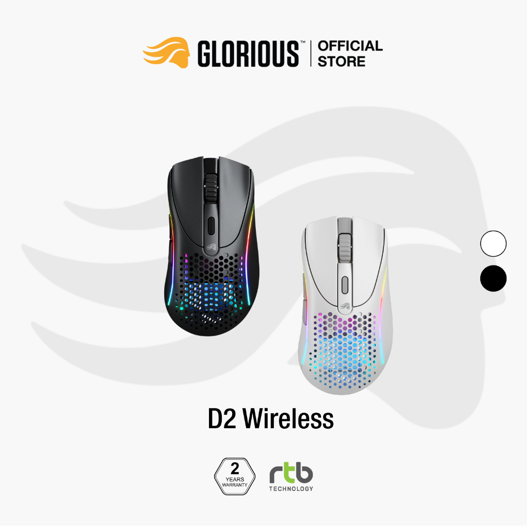 Glorious Model D 2 เมาส์เกมมิ่งไร้สาย Wireless Gaming Mouse น้ำหนักเบา 2.4 GHz/Bluetooth ประกันศูนย์ไทย