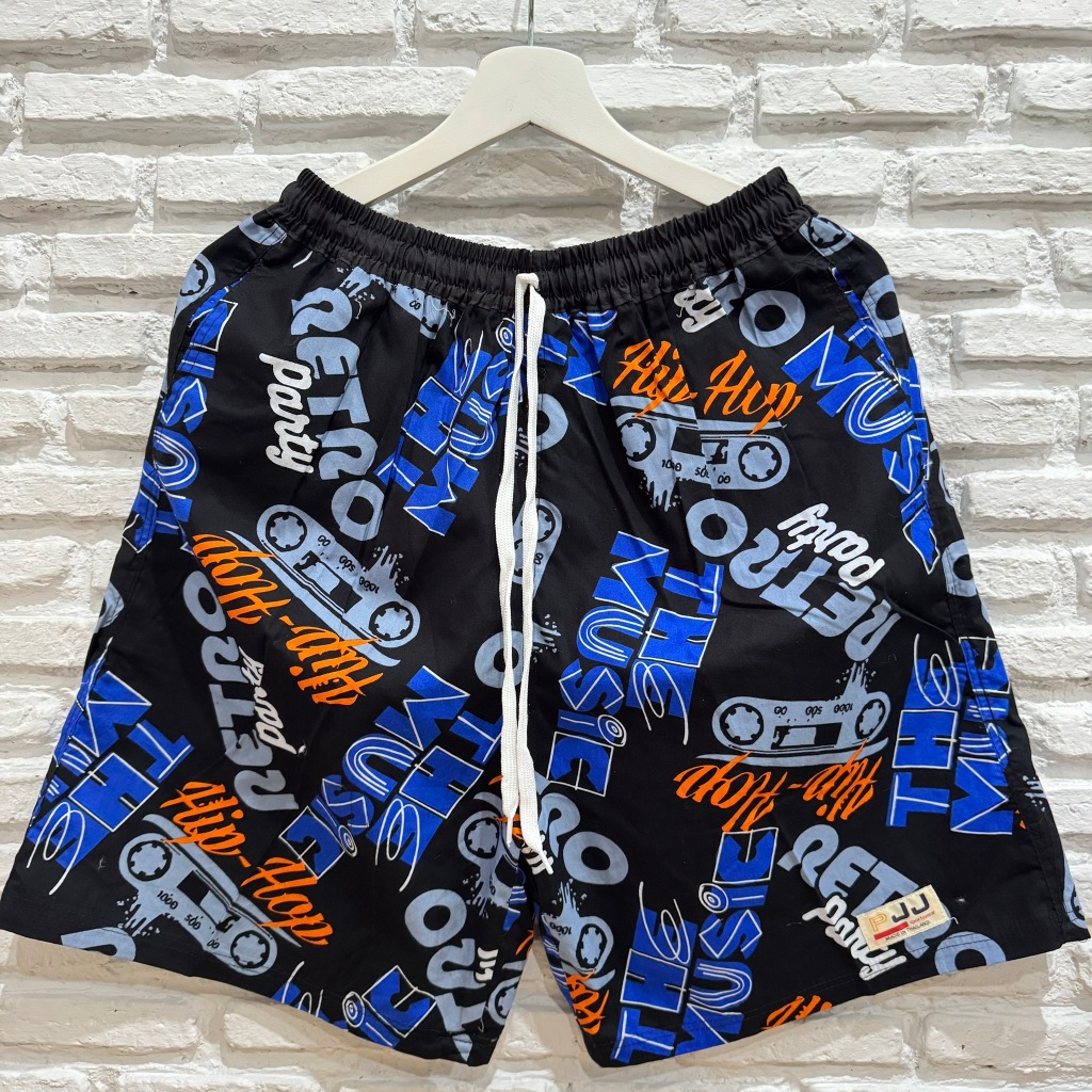 กางเกงเจเจแท้ กางเกงขาสั้นไซส์ M/L/XL ลาย"Retro Party" ผ้านิ่มหนา ใส่สบาย ได้ชายหญิง มีกระเป๋า