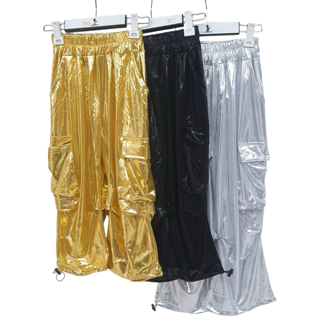 กางเกงคาร์โก้สีเมทัลลิกเงินทองดำพร้อมส่ง(งานตัดเองผ้า - รูปที่ 2