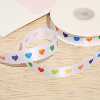 ริบบิ้นผ้าซาตินพื้นขาวพิมพ์ลาย happy birthday Just for you ลายจุด ลายดอกไม้ ขนาด 1.5/2/2.5 cm