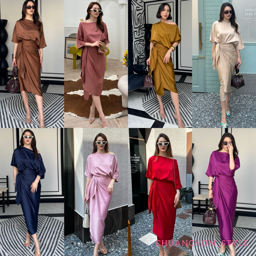 🔖Alot #Everlyn เดรสซาติน ผูกเอว แนะนำ คนใส่ s m l xl xxl ใส่ได้ ชุดออกงาน ชุดไปงาน ชุดราตรี งานแต่ง ออกเดท