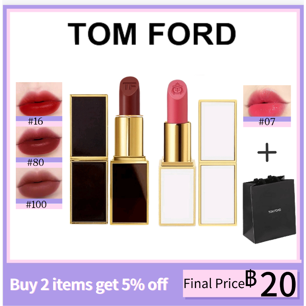 【แท้  % 】Tom Ford Lipstick Matte Black Thick White Thin Tube Matte Satin 3g 1g # N3 # 100 # 01 # 511