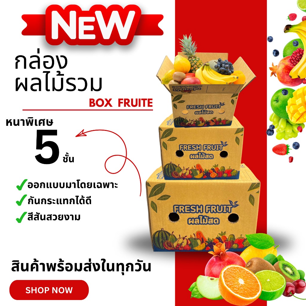 กล่องผลไม้รวมหนา 5 ชั้น อย่างดี หลากหลายขนาดแพ็ค 10 ใบ ในราคาถูกๆ