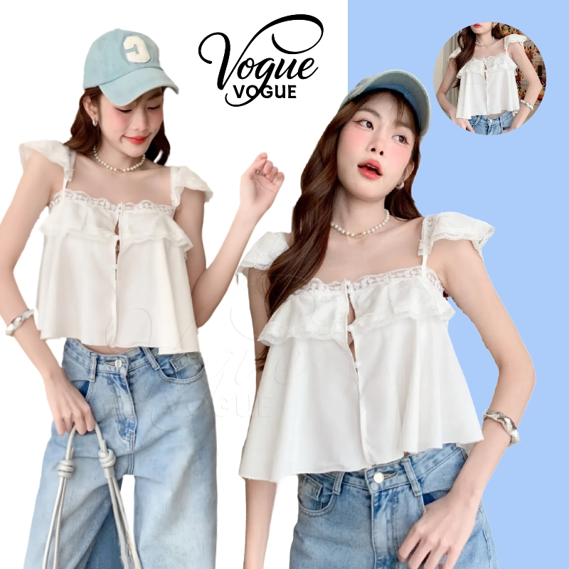 Vogue🌟พร้อมส่ง🌟 เสื้อสายเดี่ยวสีขาว สไตล์เกาหลี มินิมอลผ้านุ่มทิ้งตัว (FY2946)