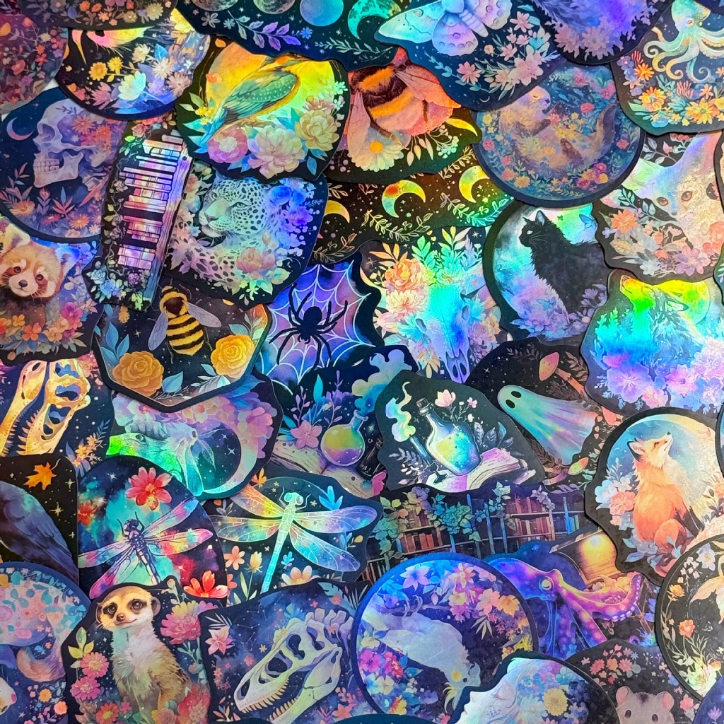 🔥พร้อมส่ง🔥 BIGSALE 50ชิ้น สติกเกอร์ โฮโลแกรมเลเซอร์ PVC ลายกา REAL Metal Laser Holographic Sticker