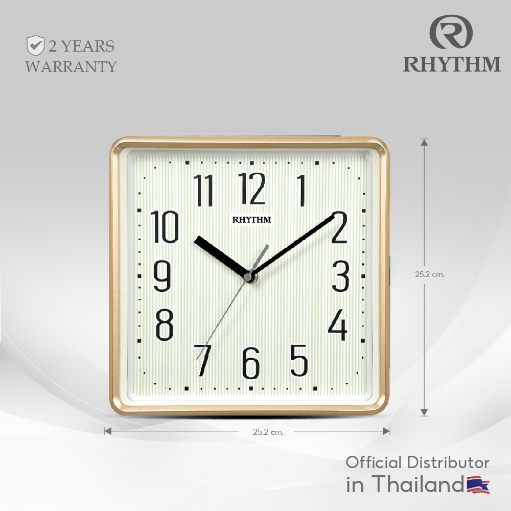 นาฬิกาติดผนัง RHYTHM  นาฬิกาแขวนเรืองแสง ทรงสี่เหลี่ยม นาฬิกาตกแต่งบ้าน minimal 25.2 ซม-CMG598NR
