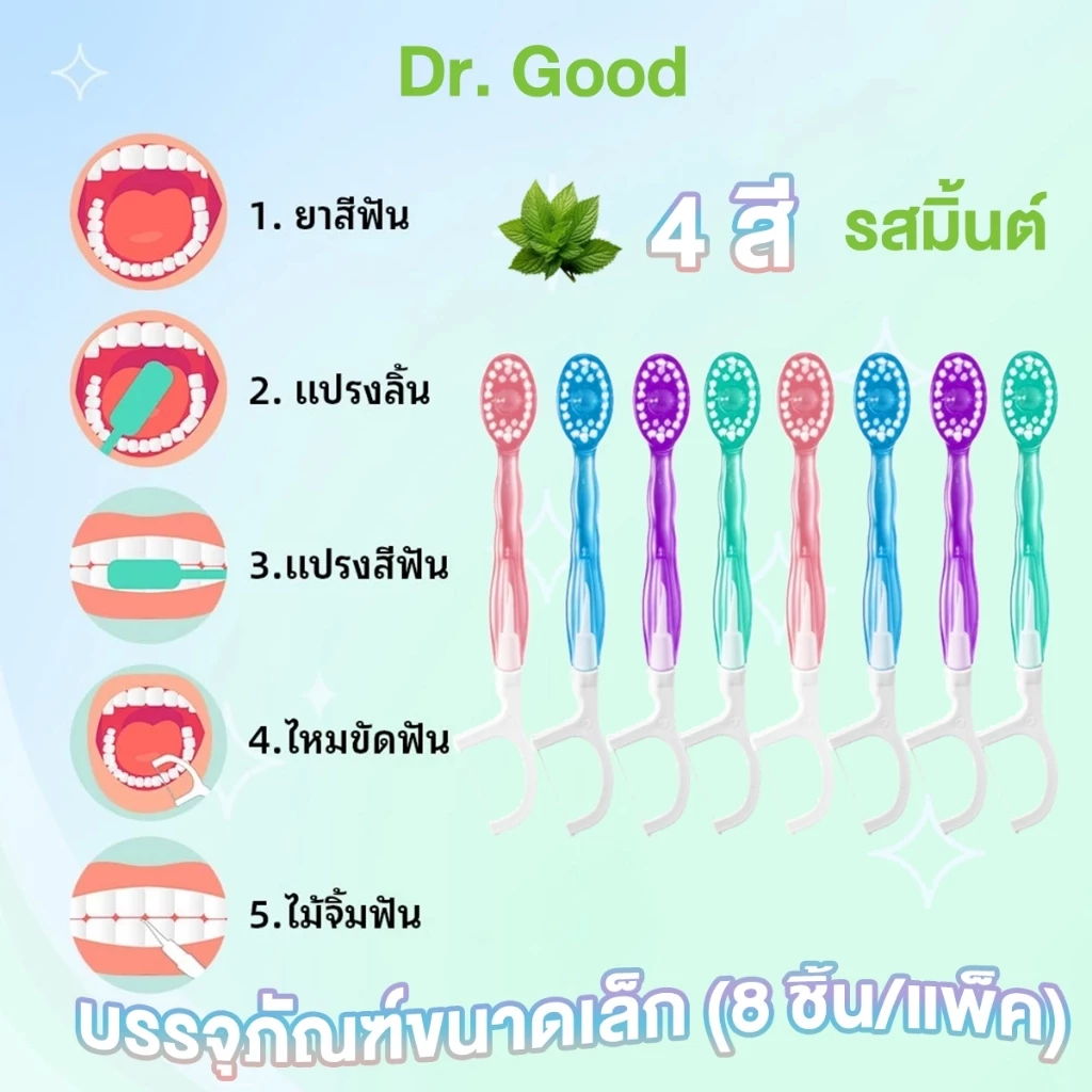 🦷แปรงสีฟันจิ๋ว พกพา แปรงสีฟัน& ไหมขัดฟัน&ไม้จิ้มฟัน&แปรงลิ้น พร้อมน้ำยาบ้วนปากในตัว 5in1