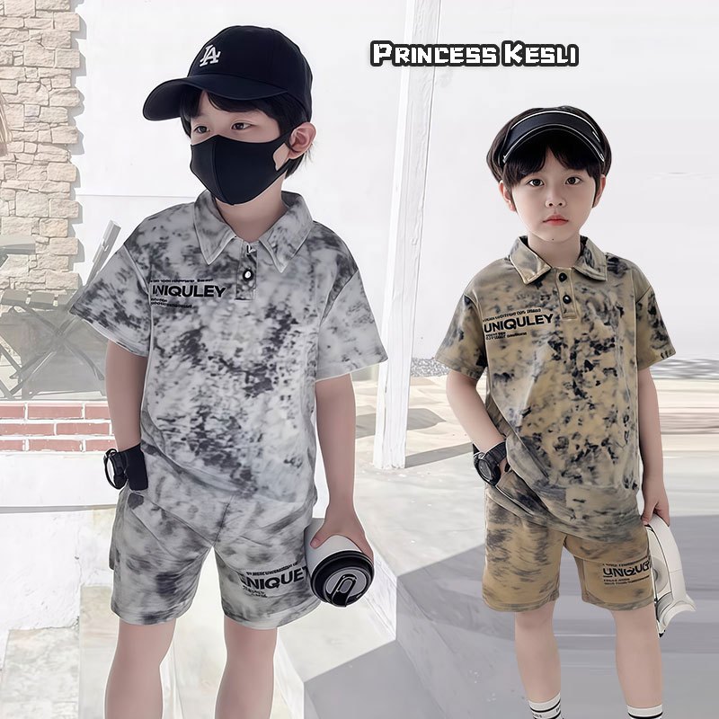 PRINCESS KESLI ชุดเสื้อโปโลเด็ก เสื้อแขนสั้น และกางเกงขาสั้น สไตล์เกาหลี เด็กชาย 2-14 ปี