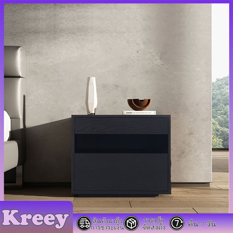 【Kreey】🔥โต๊ะข้างเตียงไม้เนื้อแข็งมีลิ้นชัก โต๊ะข้างเตียงสไตล์มินิมอลเรียบง่าย ทนทานแข็งแรง ดีไซน์เก๋ไก๋ใช้งานง่าย