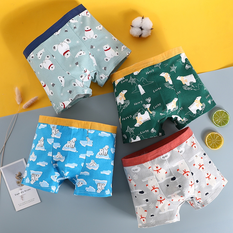 Set กางเกง Boxer เด็กผู้ชาย 4 ชิ้น/ชุด ผลิตจากผ้าคอตตอนใส่สบาย