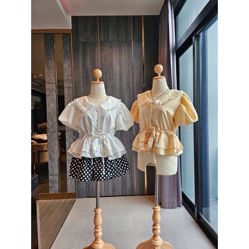 เสื้อคอบัวชายระบาย Ls 017