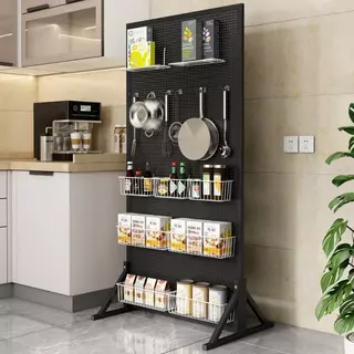 weleda1 สแตนโชว์สินค้า Pegboard Hook แขวนชั้นวางขาตั้งพร้อมล้อเคลื่อนย้ายได้สีขาว / ดํา 50 * 120 ซม. 🔥จัดส่งจากประเทศไทย