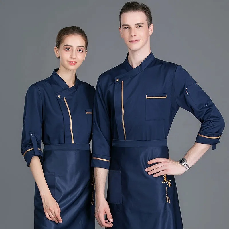 Chef clothes /ไซส์:M/ สีฟ้าแขนยาว/แขนสั้น เสื้อเชฟ ชุดเชฟ เสื้อผ้าทํางาน เสื้อทำงานแขนยาว เสื้อผ้าพ่อครัวชายและหญิง