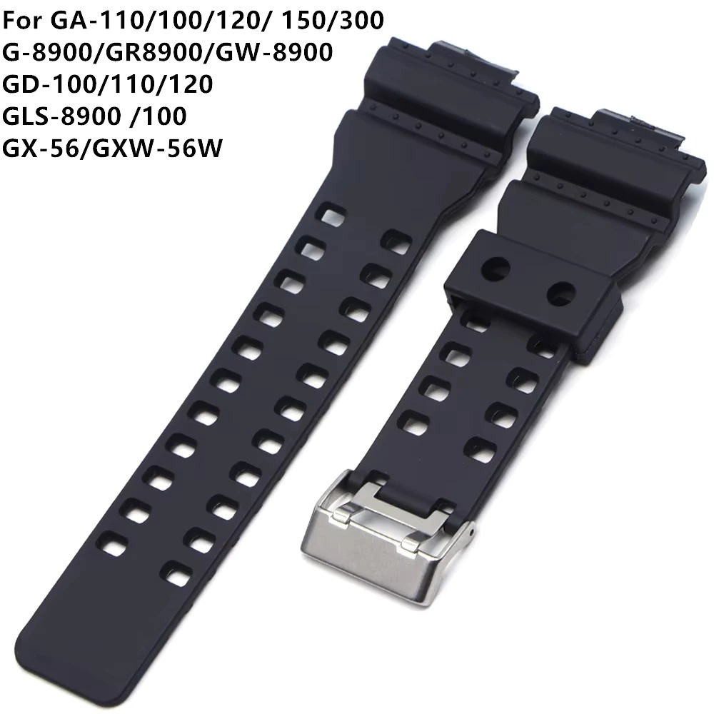 𝗚𝗤 𝘄𝗮𝘁𝗰𝗵 สายนาฬิกา Casio G Shock สายยางซิลิโคน สีดำ และ เงา กันน้ำ ขนาด 16 มม. GA100 GA110 GA150