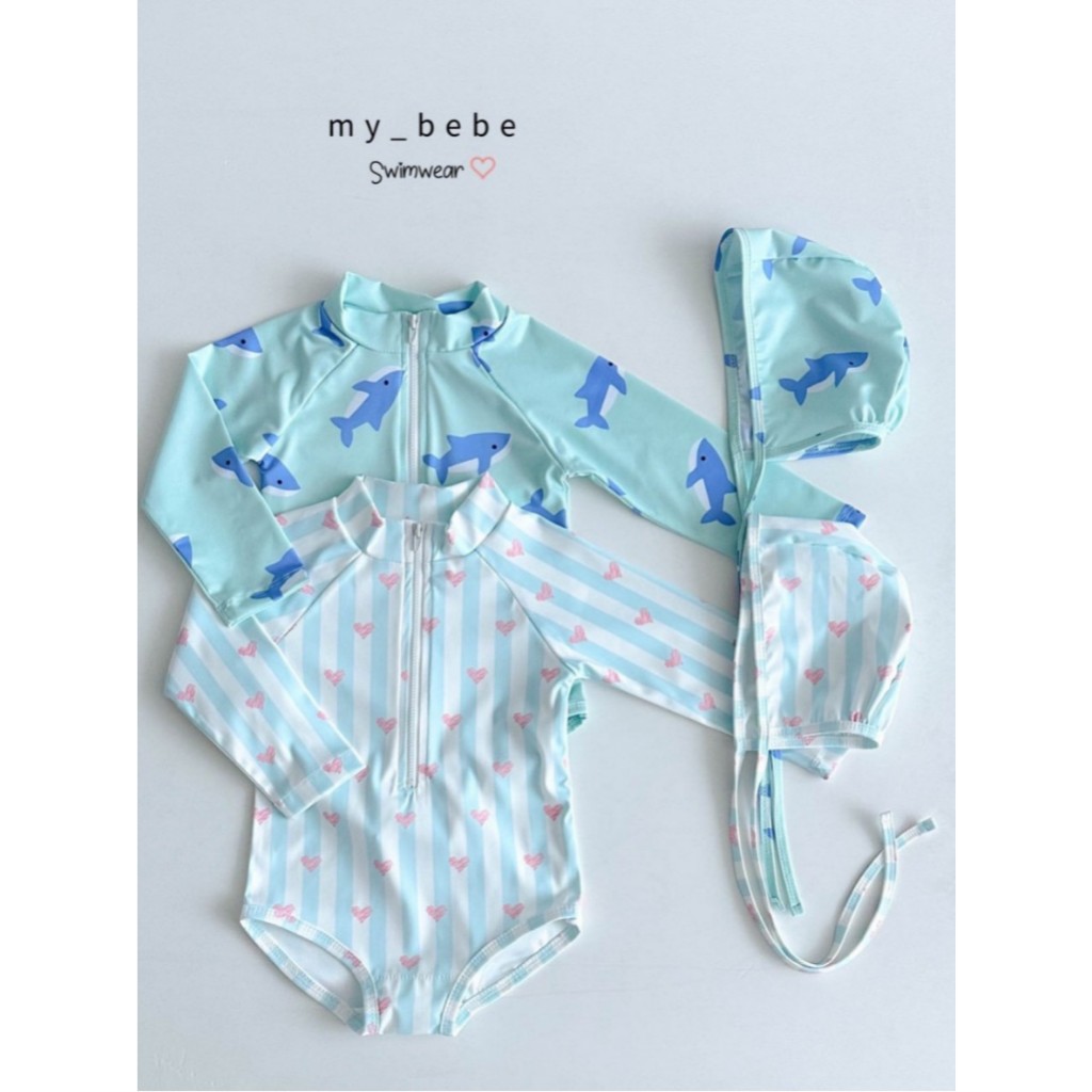 SM-155 🎯ส่งด่วนกรุงเทพ🎯 🐬 ชุดว่ายน้ำเด็กแขนยาวลายฉลาม  💝 ชุดว่ายน้ำเด็กแขนยาวลายหัวใจ สำหรับเด็กผู้ชาย+เด็กผู้หญิง