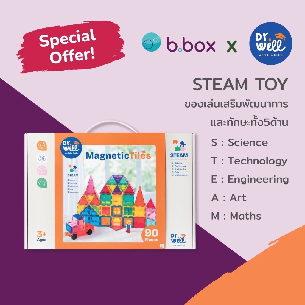 Dr.Will and the Little ของเล่นเสริมทักษะ Magnetic Tiles STEAM TOY รุ่นคลาสสิค 90ชิ้น สำหรับ3ปีขึ้นไป