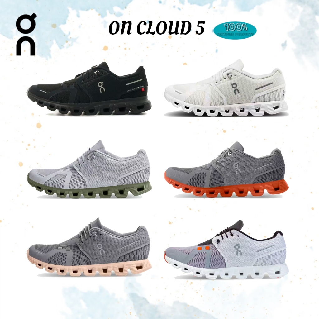 (ของแท้ 100%) On Cloud 5 รองเท้าผ้าใบลำลองดูดซับแรงกระแทกสำหรับผู้ชายและผู้หญิง