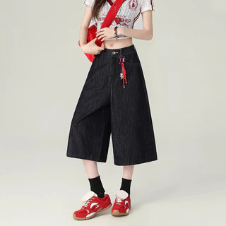 S-5XL กางเกงยีนส์เอวสูง กางเกงกระบอก สไตล์ลำลอง ขาสั้น7ส่วน เเมชท์ง่าย สีสวยมาก