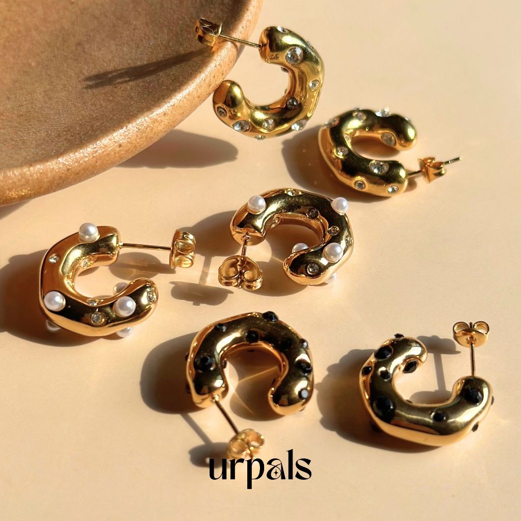 URPALS ต่างหู งาน Stainless ชุบทอง18K ฝังเพชร CZ หลุดยาก ทนน้ำ ทนเหงื่อได้ดี - รูปที่ 5