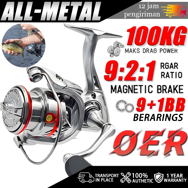 รอกตกปลา รอกสปินนิ่ง Gear Ratio 9.2:1 MAX DRAG 100KG รอกสปินถูกๆ คาร์บอนล่อหล่อซ้ายและขวามือรอกตกปลา