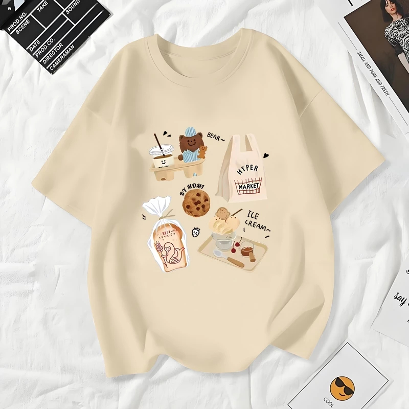 Basi💥 เสื้อยืด oversize unisex เสื้อน่ารัก โคตรนุ่ม เสื้อ cotton 100% ไม่หดตัวลาย เสื้อไม่ยับ ลาย "Bread bear"