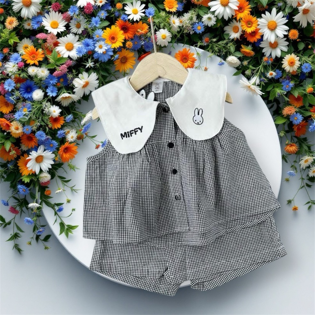 [Miffy]ชุดเซตแขนกุดกางเกงกระโปรงปักตรงปก ด้านหลังปกทหารเรือ