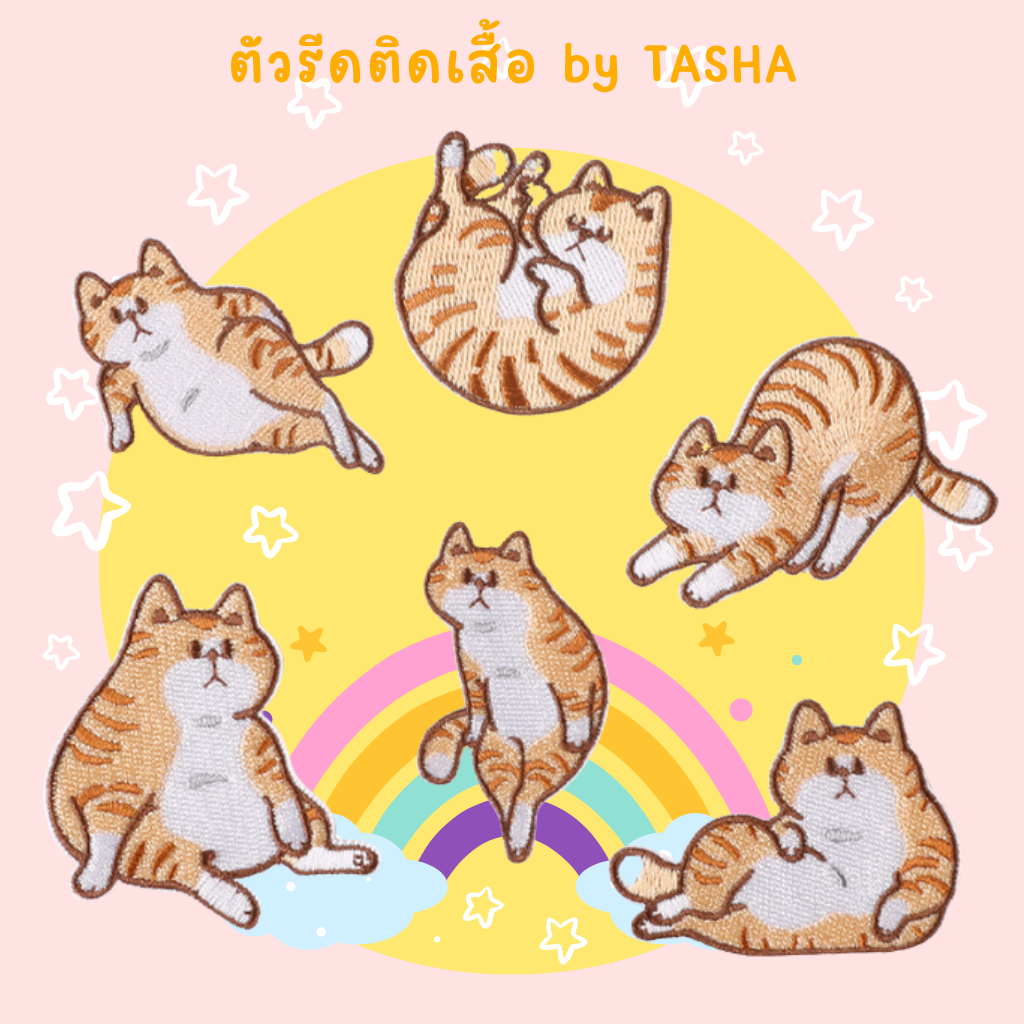 🐱✨ ตัวรีดติดเสื้อ ลายแมวส้มท่านั่งนอน UC9 คิวท์สุด ๆ รีดง่าย ติดแน่น