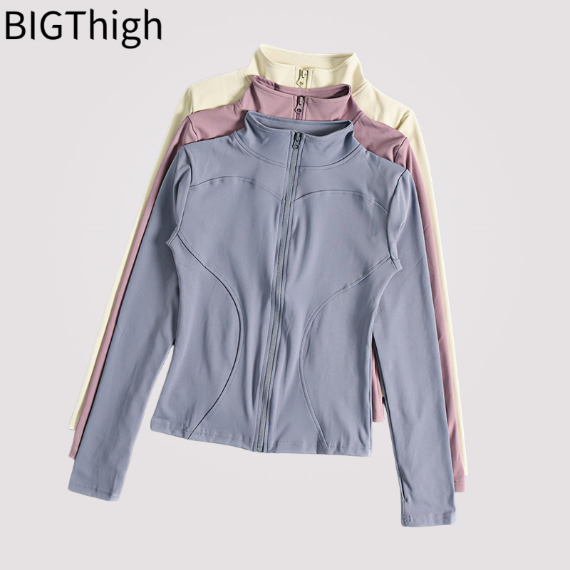 Big Thigh เสื้อแจ็คเก็ตฟิตเนสผู้หญิงแขนยาวรัดรูปสำหรับใส่วิ่ง ออกกำลังกาย โยคะ ระดับมืออาชีพ