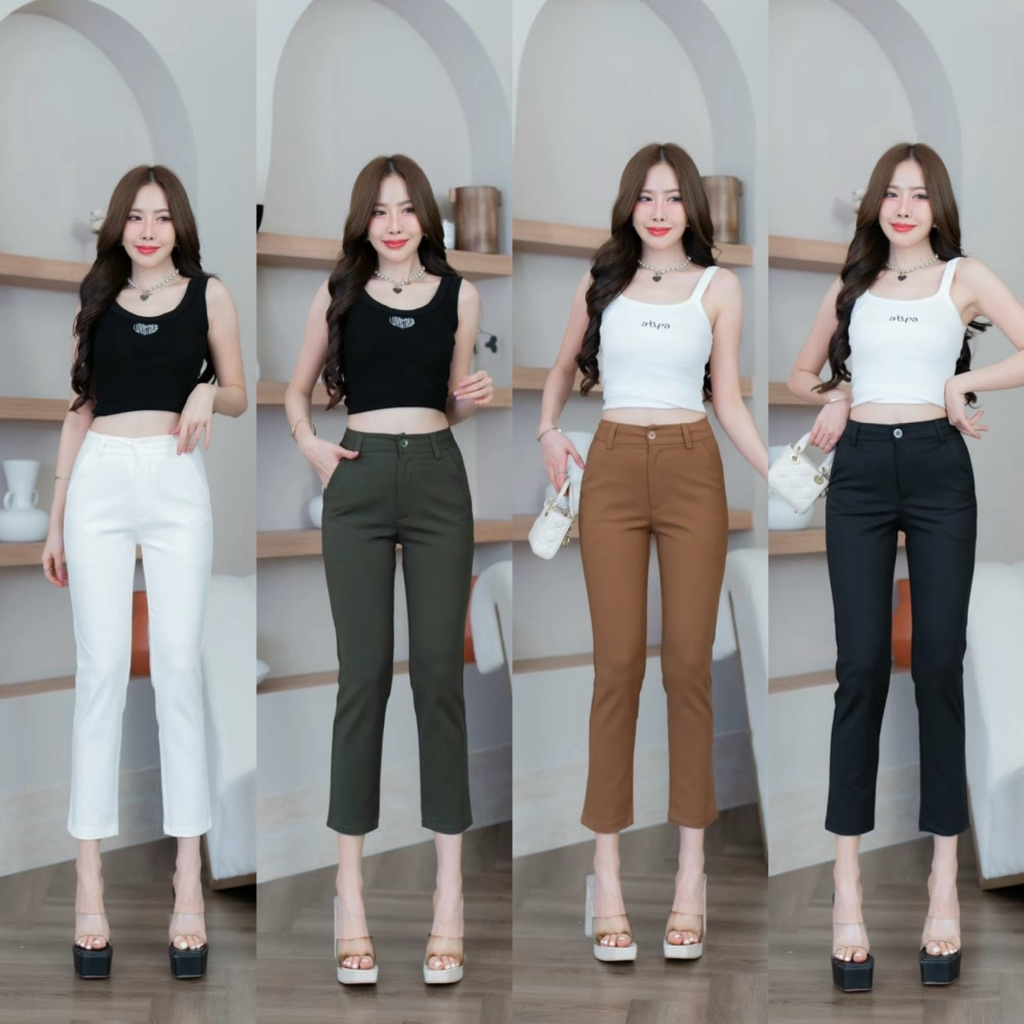 SALE🚨 Size:S-3XL กางเกง7ส่วน ผ้าดับเบิ้ล กระดุมหน้า ทรงสวย