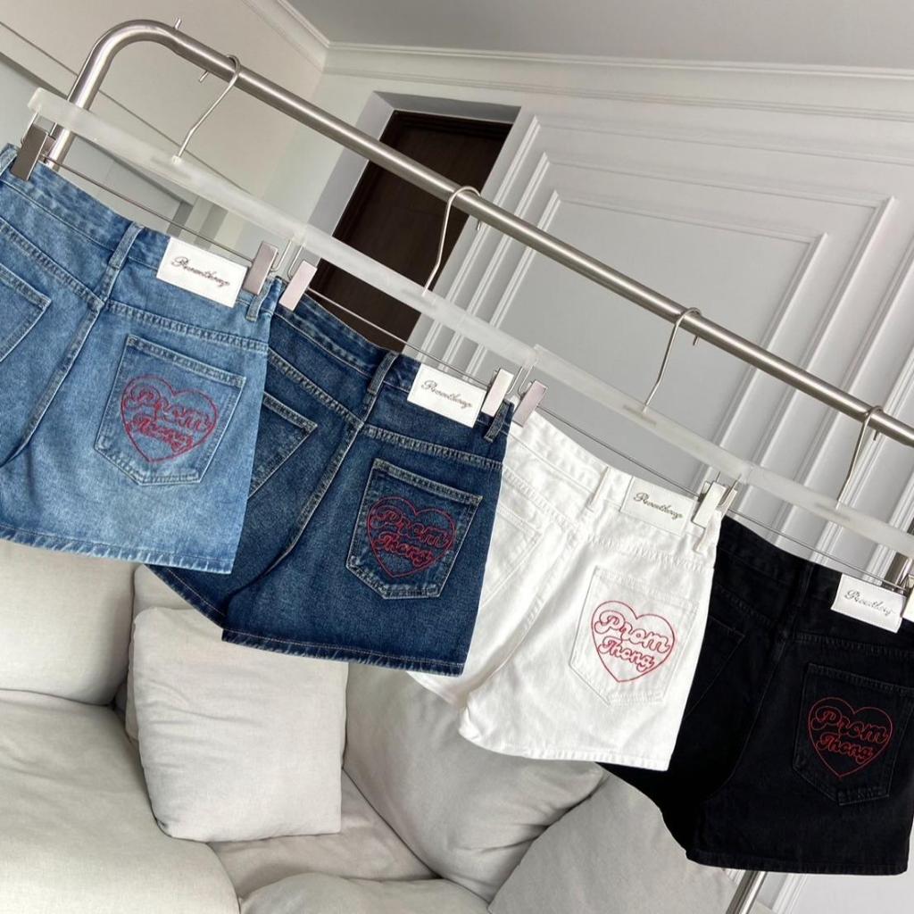 PTJ30287 กางเกงยีนส์ขาสั้นเอวสูงทรง Hot pants ปักหัวใจ PROMTHONG ราคา ถูกที่สุด ดีลบีเคเค แกลเลอรีภาพที่ 5