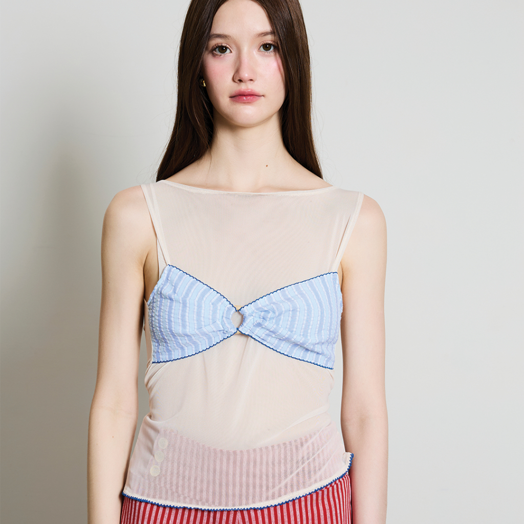 BLACKDOG BKK –  Sicily blouse  เสื้อแขนกุดผ้ายืดตกแต่งบรา – BD2520